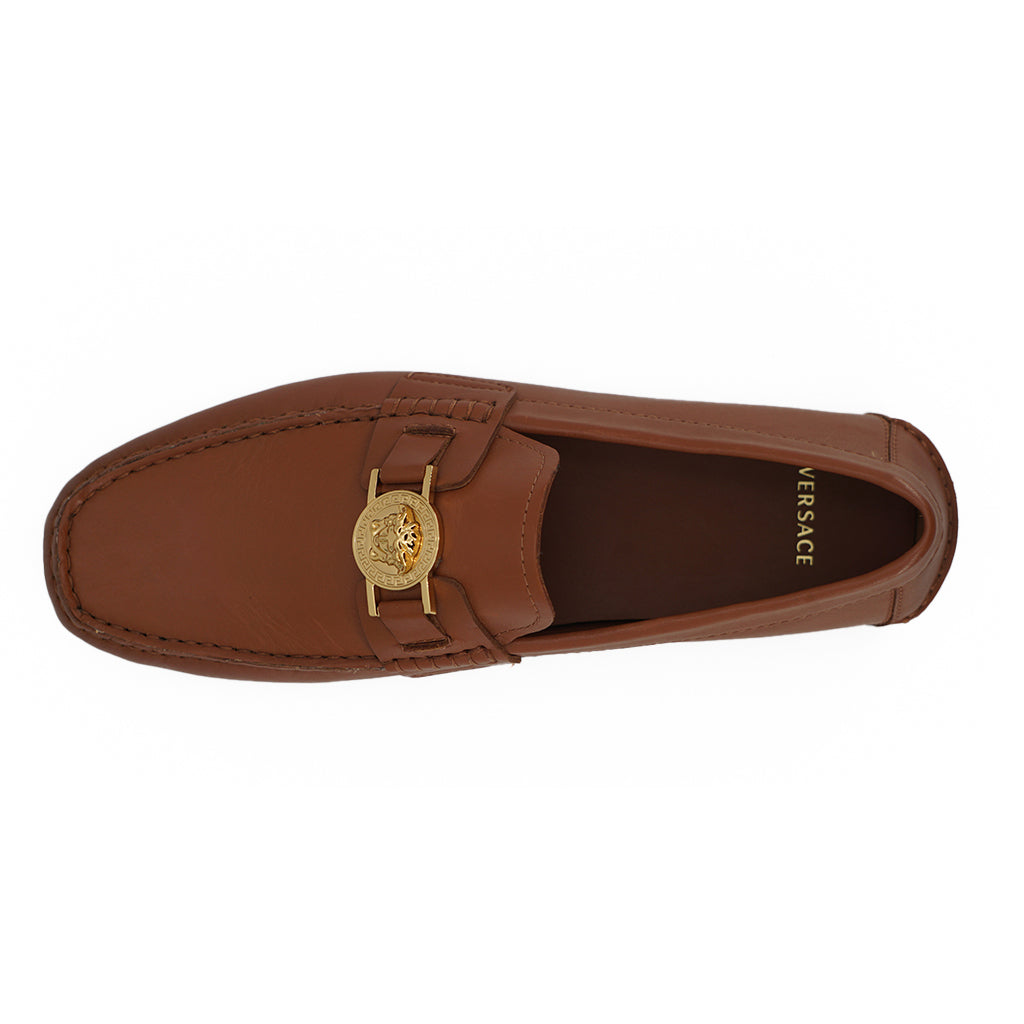 VERSACE Natural Brown Calf Leather Loafers Shoes