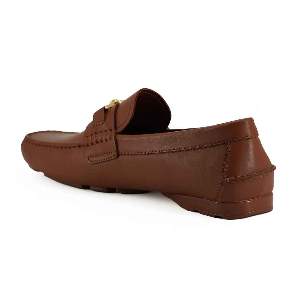 VERSACE Natural Brown Calf Leather Loafers Shoes