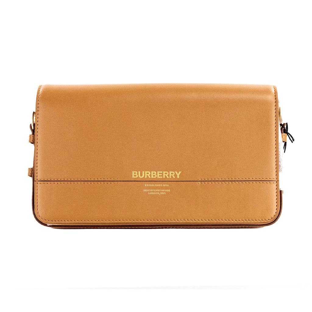 BURBERRY Grace Small Nutmeg Smooth Leather Flap Crossbody Clutch Handbag Purse