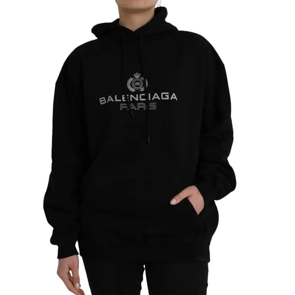 Balenciaga - Black Cotton Logo Hooded Pullover Sweatshirt Sweater