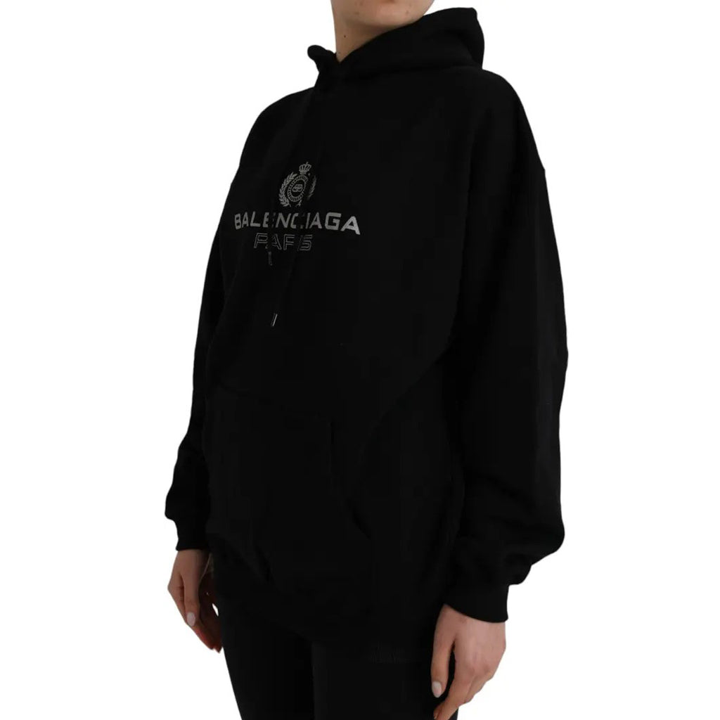 Balenciaga - Black Cotton Logo Hooded Pullover Sweatshirt Sweater