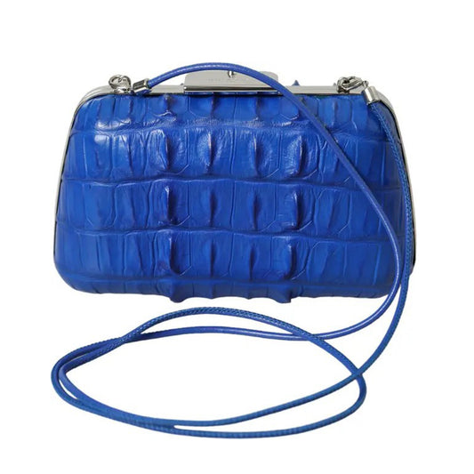 Balenciaga - Blue Exotic Skin Leather Shoulder Crossbody Box Clutch Bag