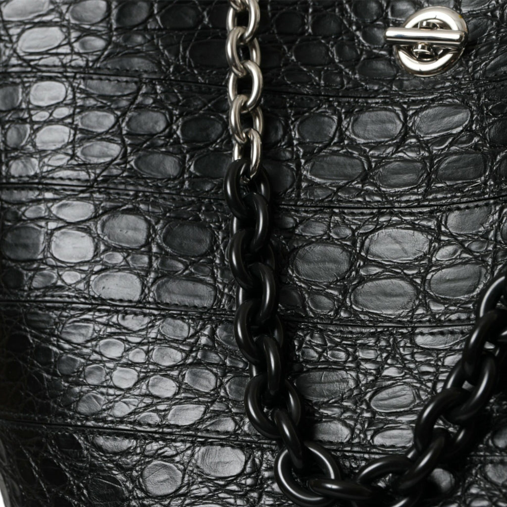 BALENCIAGA Elegant Black Crocodile Leather Maxi Bucket Bag