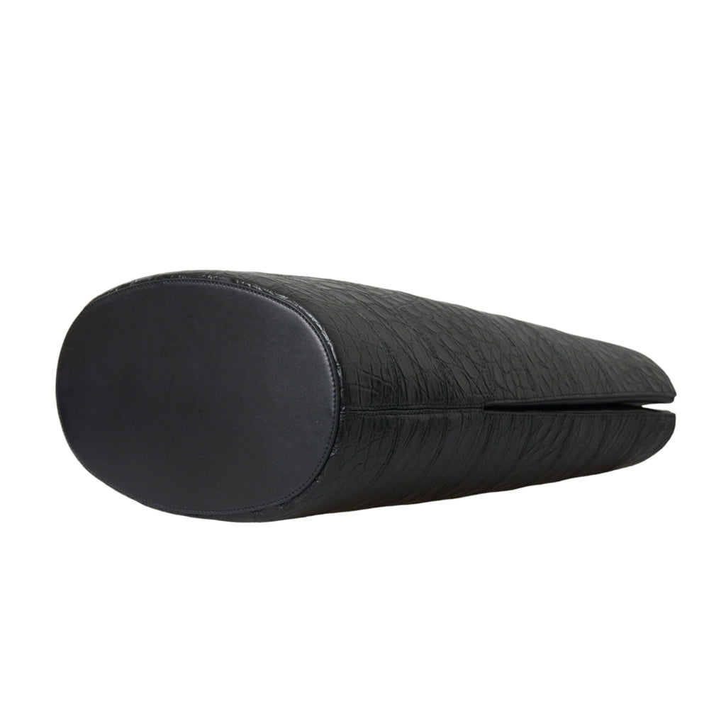 BALENCIAGA Elegant Black Crocodile Leather Maxi Bucket Bag