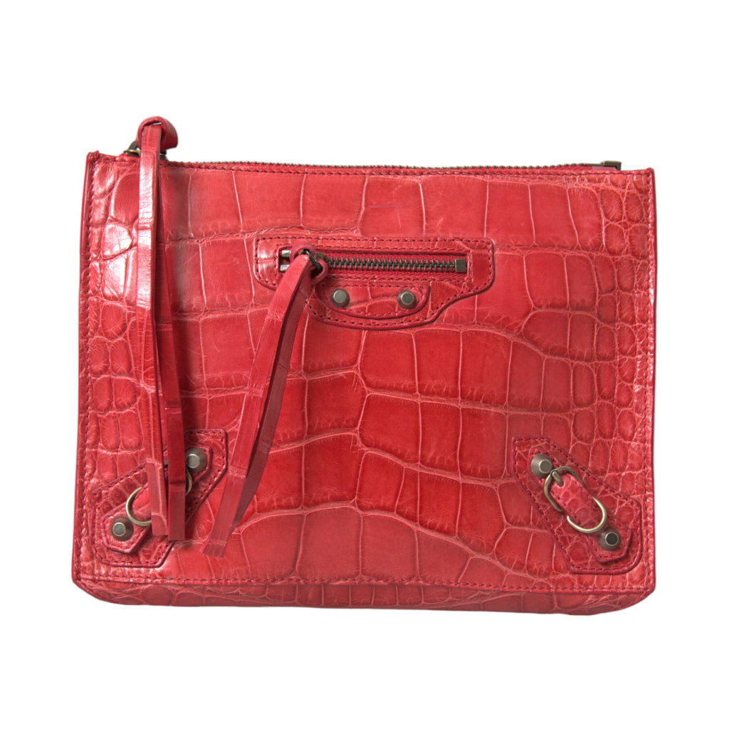 BALENCIAGA Exotic Red Alligator Leather Clutch