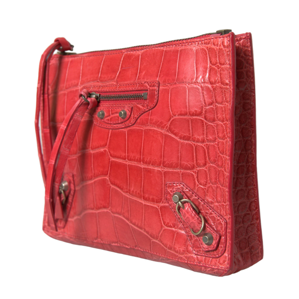 BALENCIAGA Exotic Red Alligator Leather Clutch