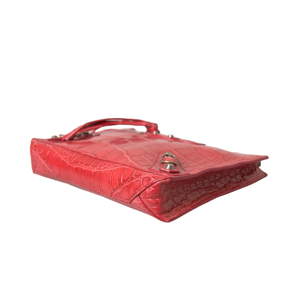 BALENCIAGA Exotic Red Alligator Leather Clutch