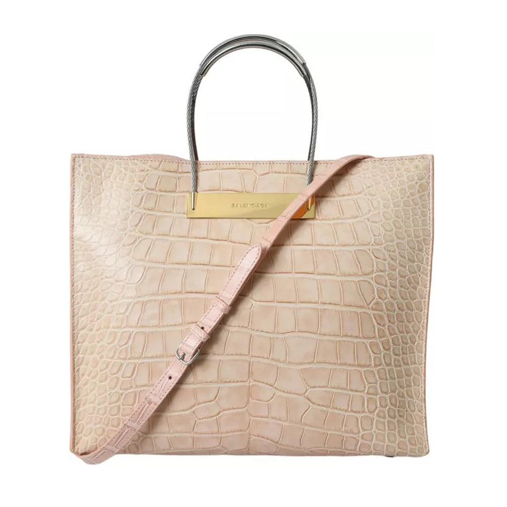 Balenciaga - Pink Exotic Leather Embossed Cable Handle Shopper Tote Bag