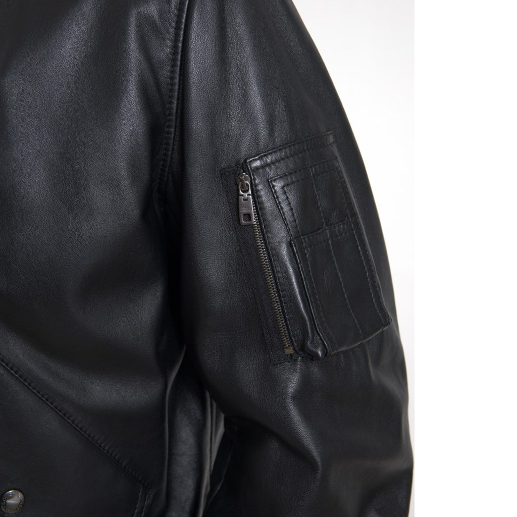 DOLCE & GABBANA Elegant Black Leather Bomber Jacket