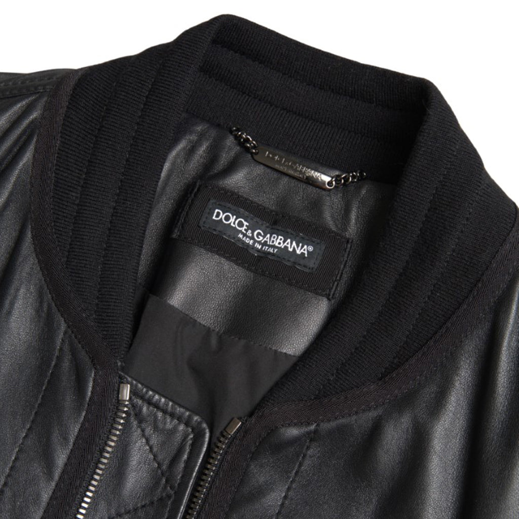 DOLCE & GABBANA Elegant Black Leather Bomber Jacket
