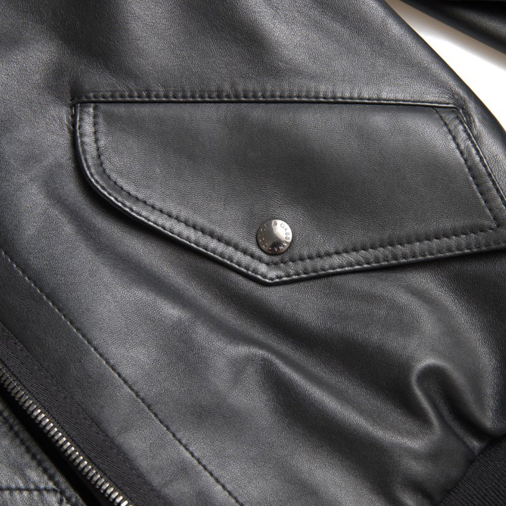 DOLCE & GABBANA Elegant Black Leather Bomber Jacket