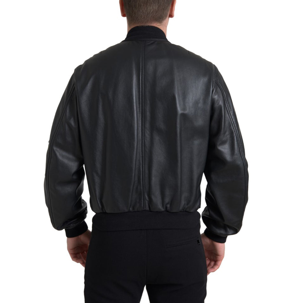 DOLCE & GABBANA Elegant Black Leather Bomber Jacket