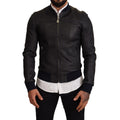 DOLCE & GABBANA Elegant Leather Bomber Jacket in Dark Blue