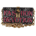 DOLCE & GABBANA Gray Resin Dolce Box Clutch with Gold Details