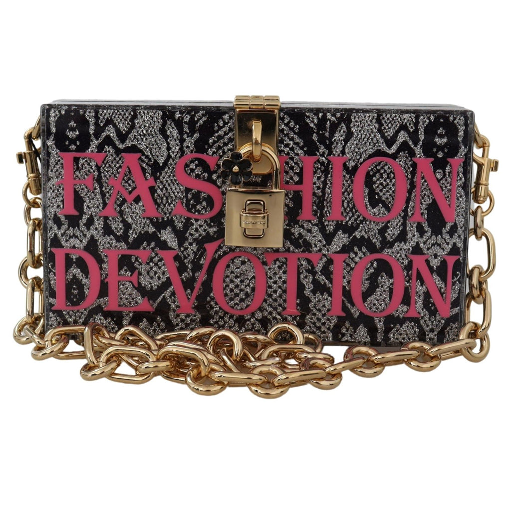 DOLCE & GABBANA Gray Resin Dolce Box Clutch with Gold Details