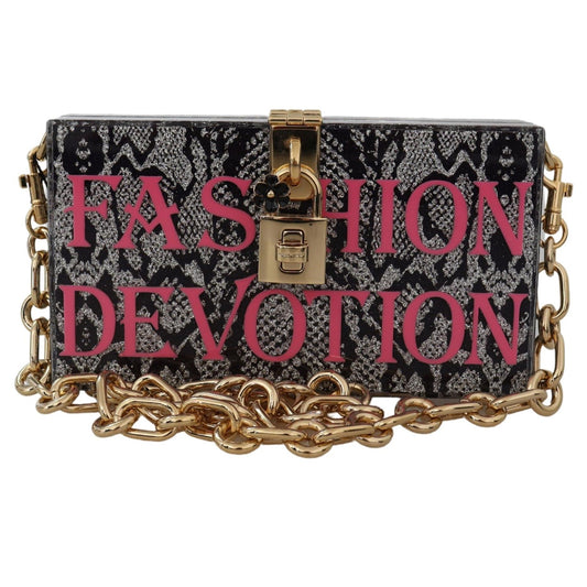 DOLCE & GABBANA Gray Resin Dolce Box Clutch with Gold Details