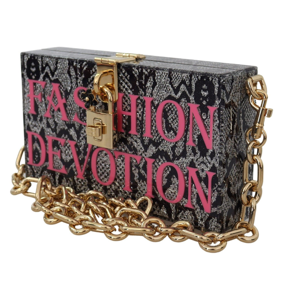 DOLCE & GABBANA Gray Resin Dolce Box Clutch with Gold Details