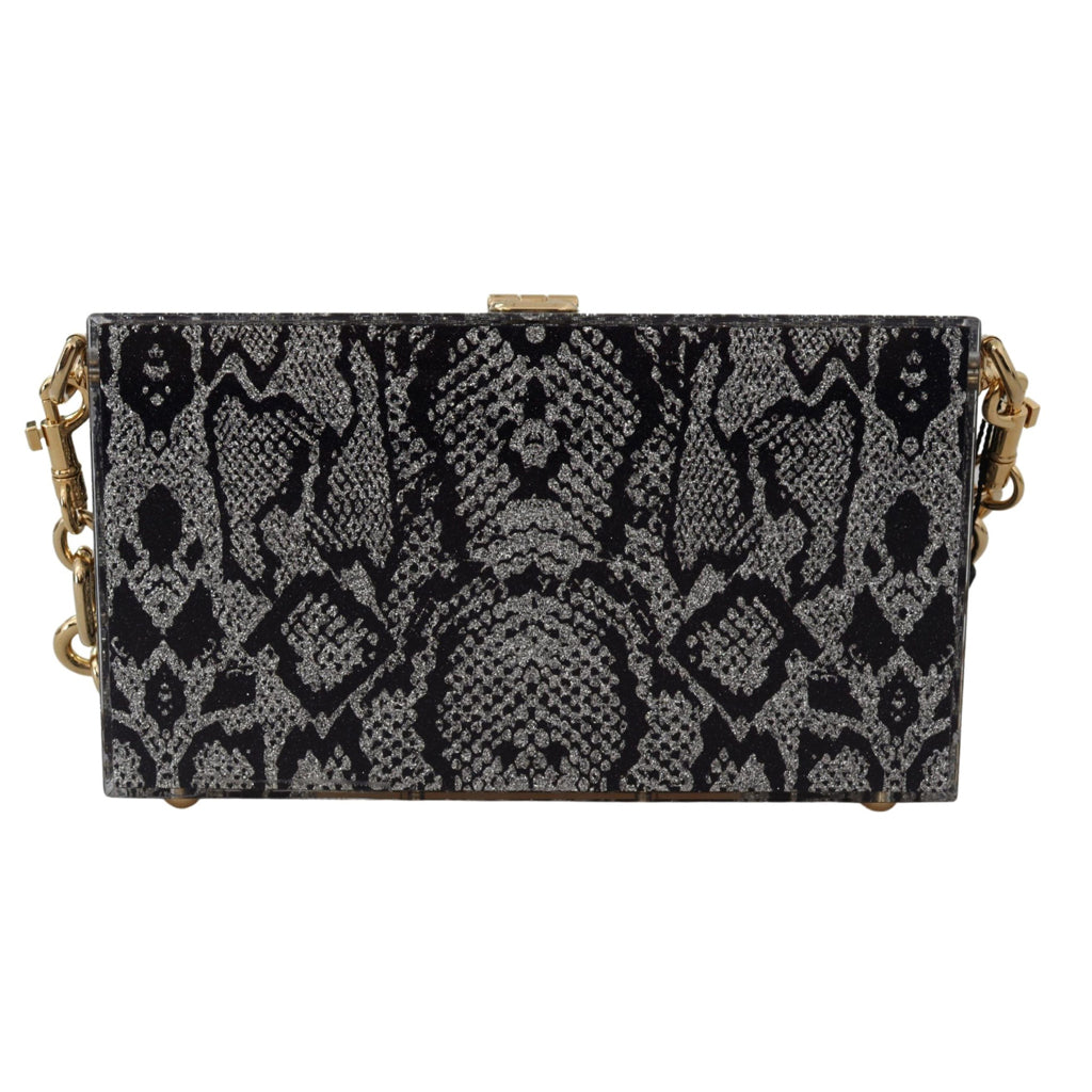 DOLCE & GABBANA Gray Resin Dolce Box Clutch with Gold Details