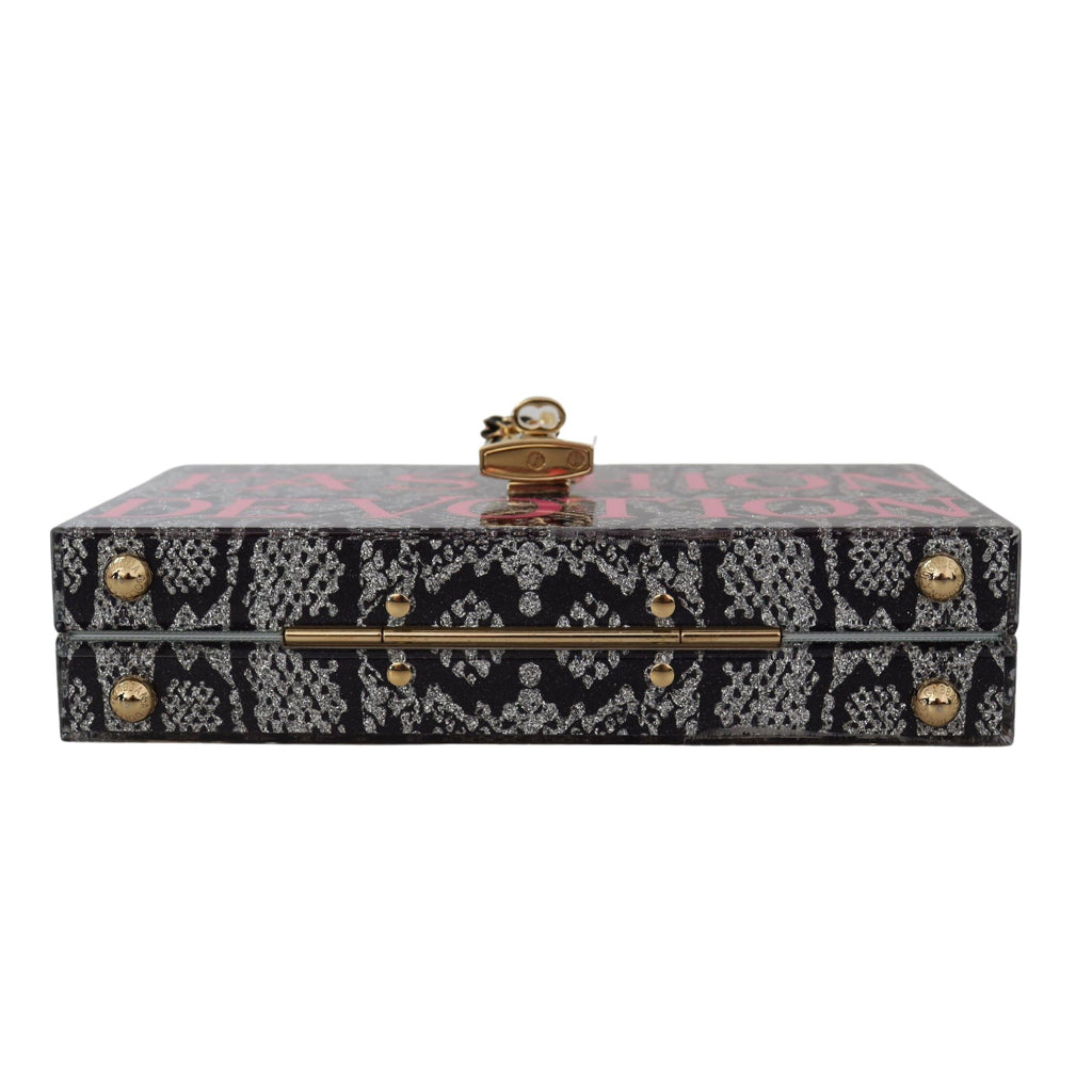 DOLCE & GABBANA Gray Resin Dolce Box Clutch with Gold Details