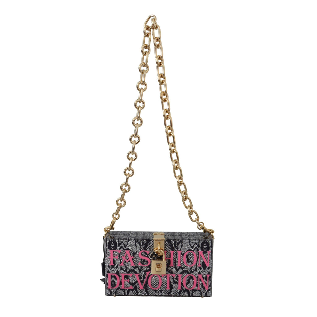 DOLCE & GABBANA Gray Resin Dolce Box Clutch with Gold Details