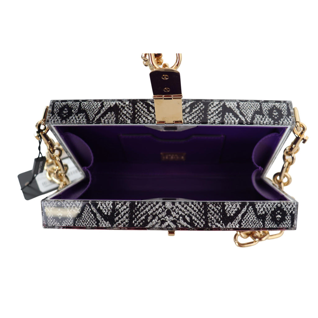 DOLCE & GABBANA Gray Resin Dolce Box Clutch with Gold Details