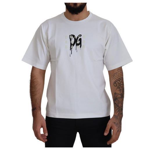 DOLCE & GABBANA White Logo Print Cotton Crewneck T-shirt