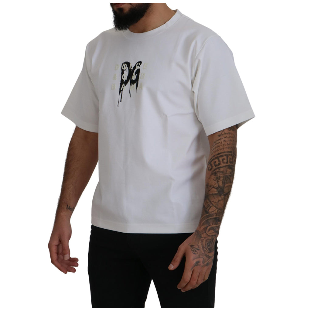DOLCE & GABBANA White Logo Print Cotton Crewneck T-shirt