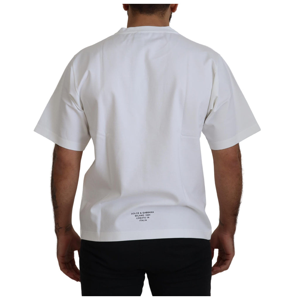 DOLCE & GABBANA White Logo Print Cotton Crewneck T-shirt