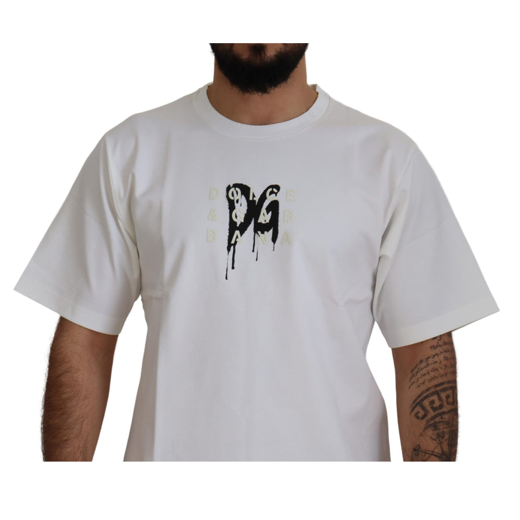 DOLCE & GABBANA White Logo Print Cotton Crewneck T-shirt