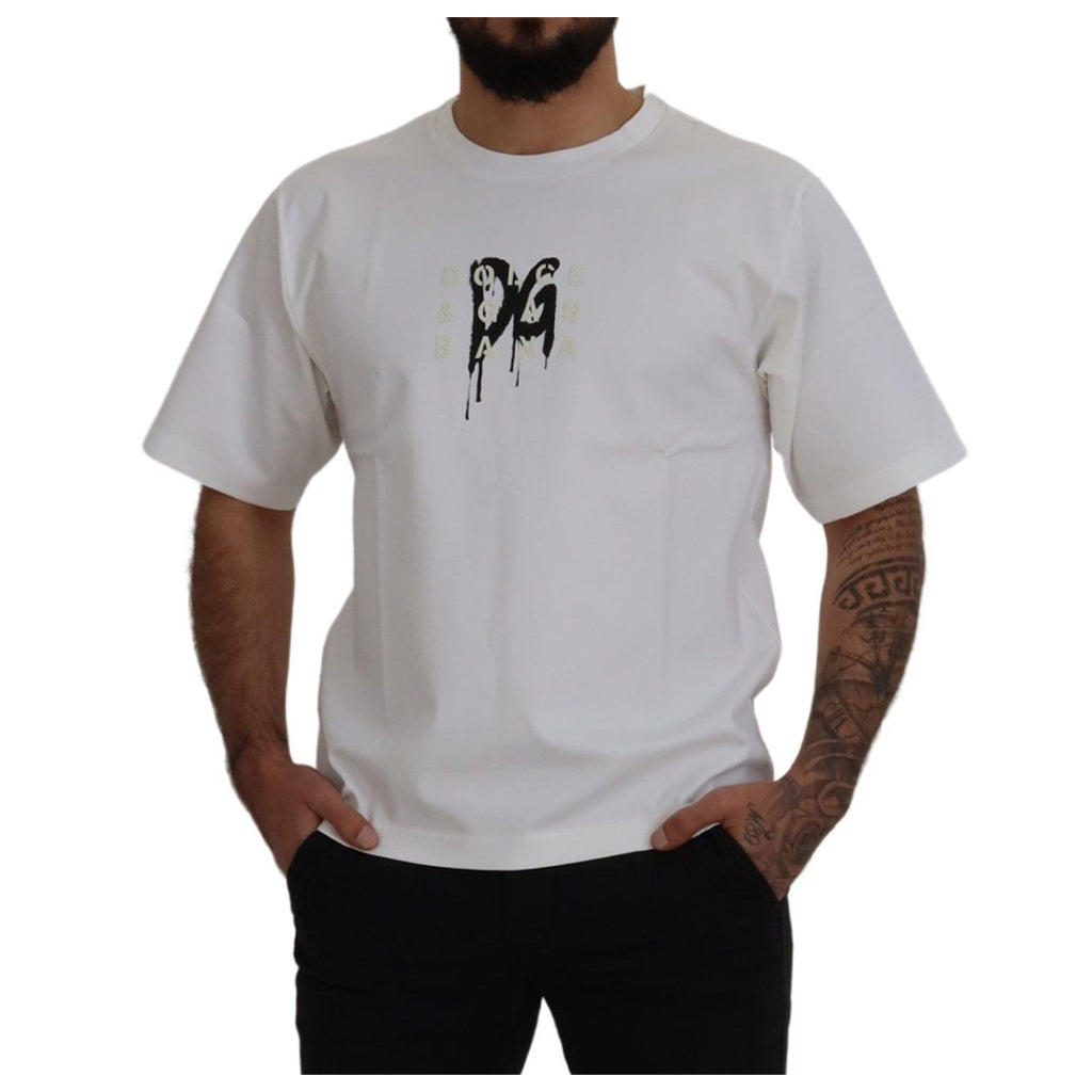 DOLCE & GABBANA White Logo Print Cotton Crewneck T-shirt