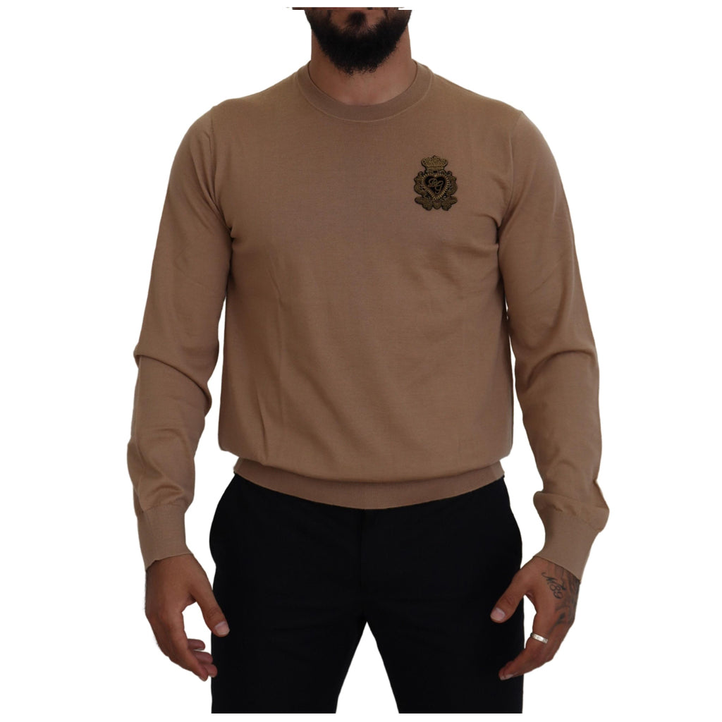 Dolce & Gabbana - Beige Cashmere Crown Logo Pullover Sweater