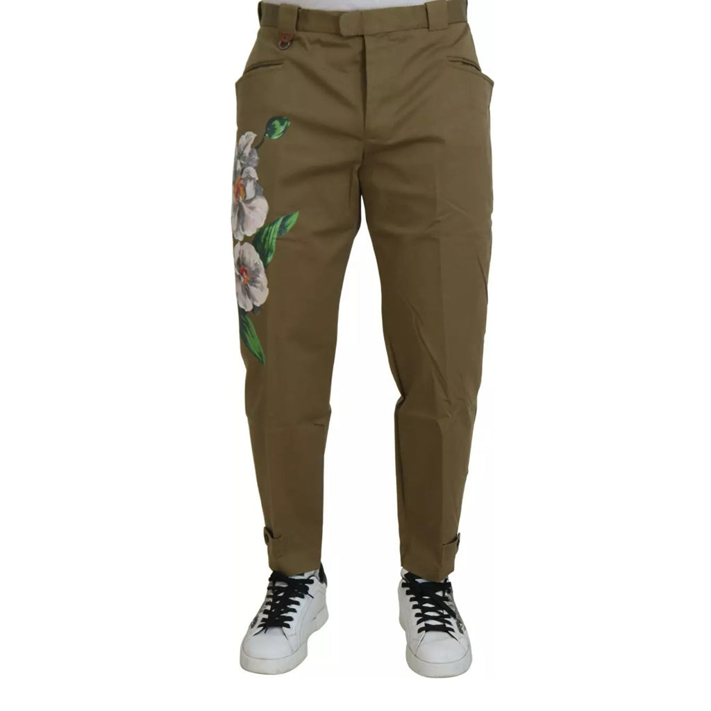 Dolce & Gabbana - Beige Cotton Stretch Floral Chinos Pants