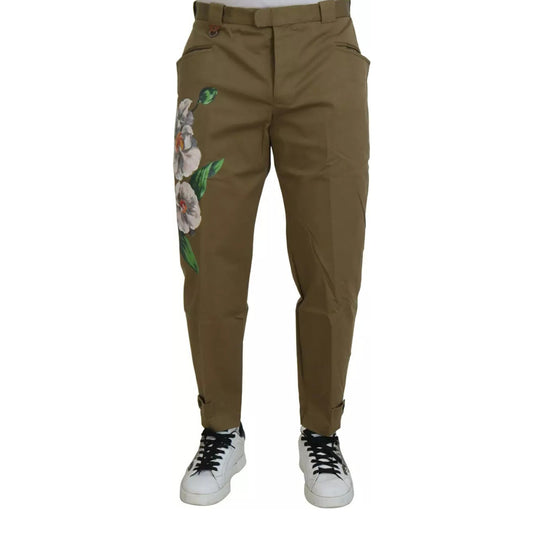 Dolce & Gabbana - Beige Cotton Stretch Floral Chinos Pants