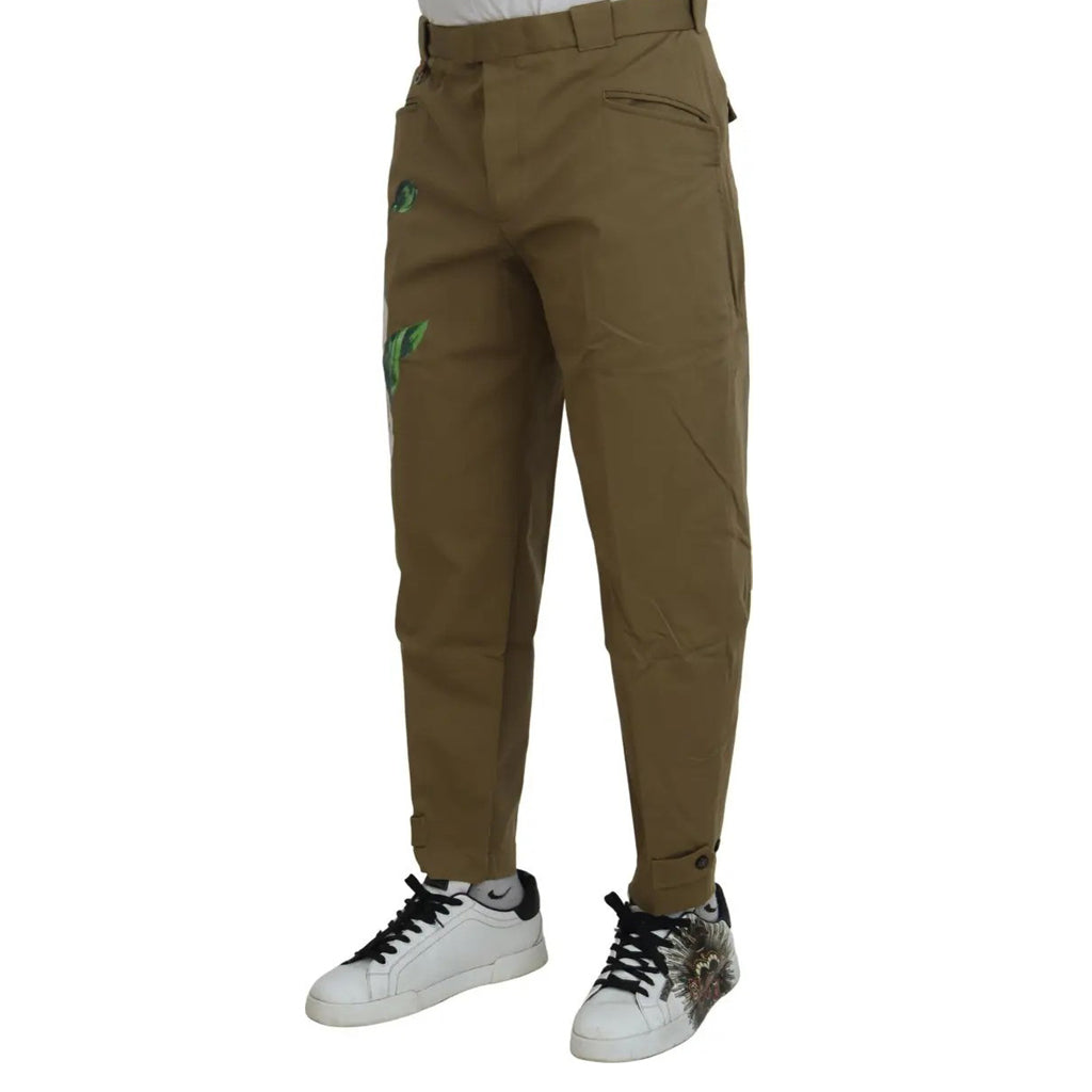 Dolce & Gabbana - Beige Cotton Stretch Floral Chinos Pants