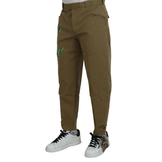 Dolce & Gabbana - Beige Cotton Stretch Floral Chinos Pants