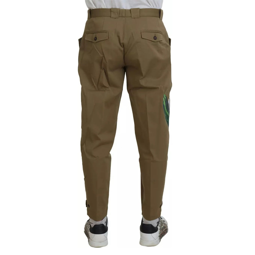 Dolce & Gabbana - Beige Cotton Stretch Floral Chinos Pants