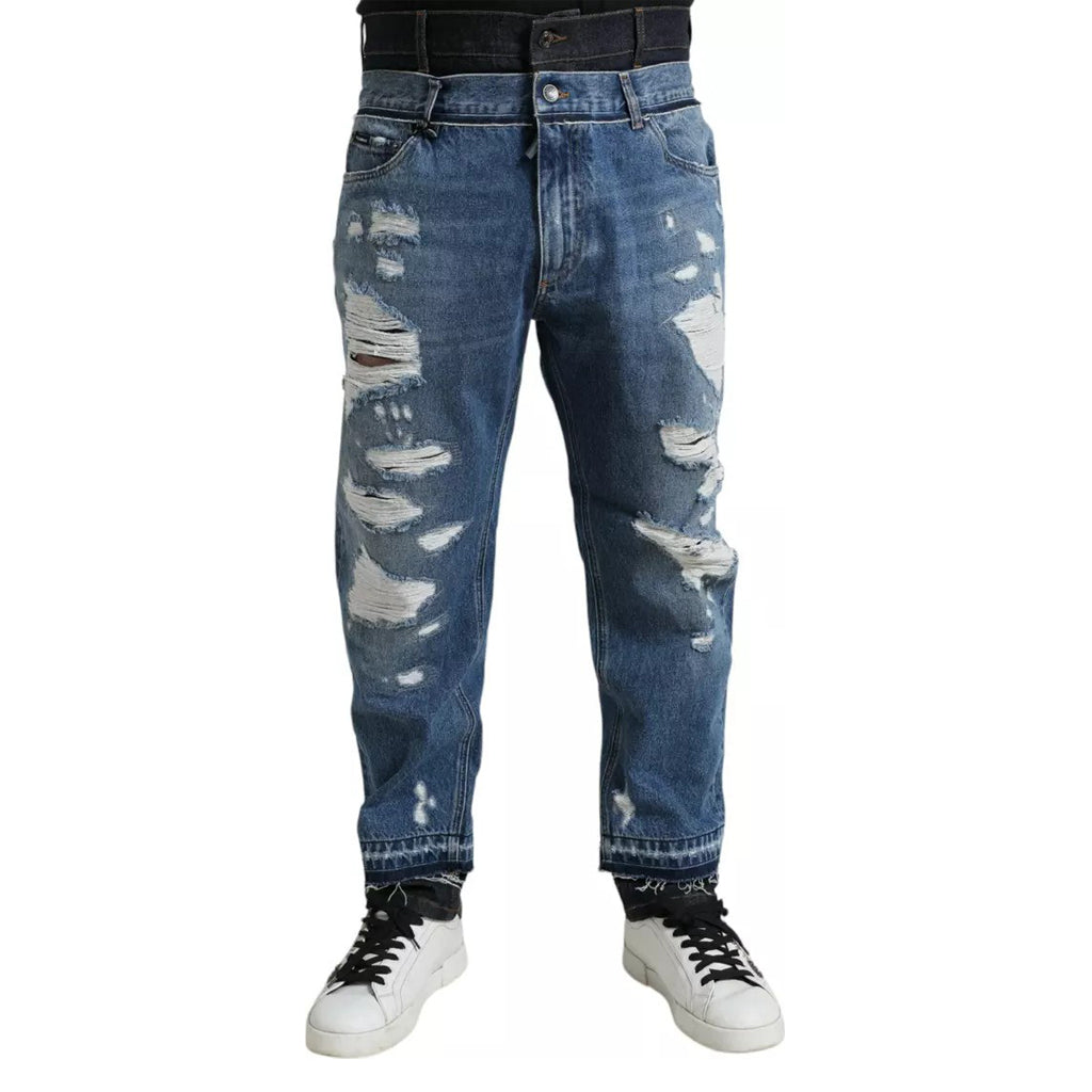 Dolce & Gabbana - Blue Tattered Cotton Men Denim Jeans