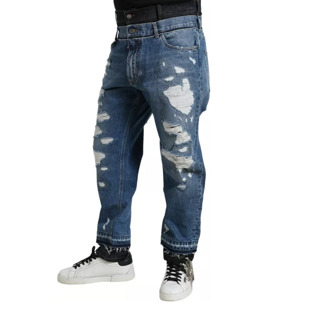 Dolce & Gabbana - Blue Tattered Cotton Men Denim Jeans