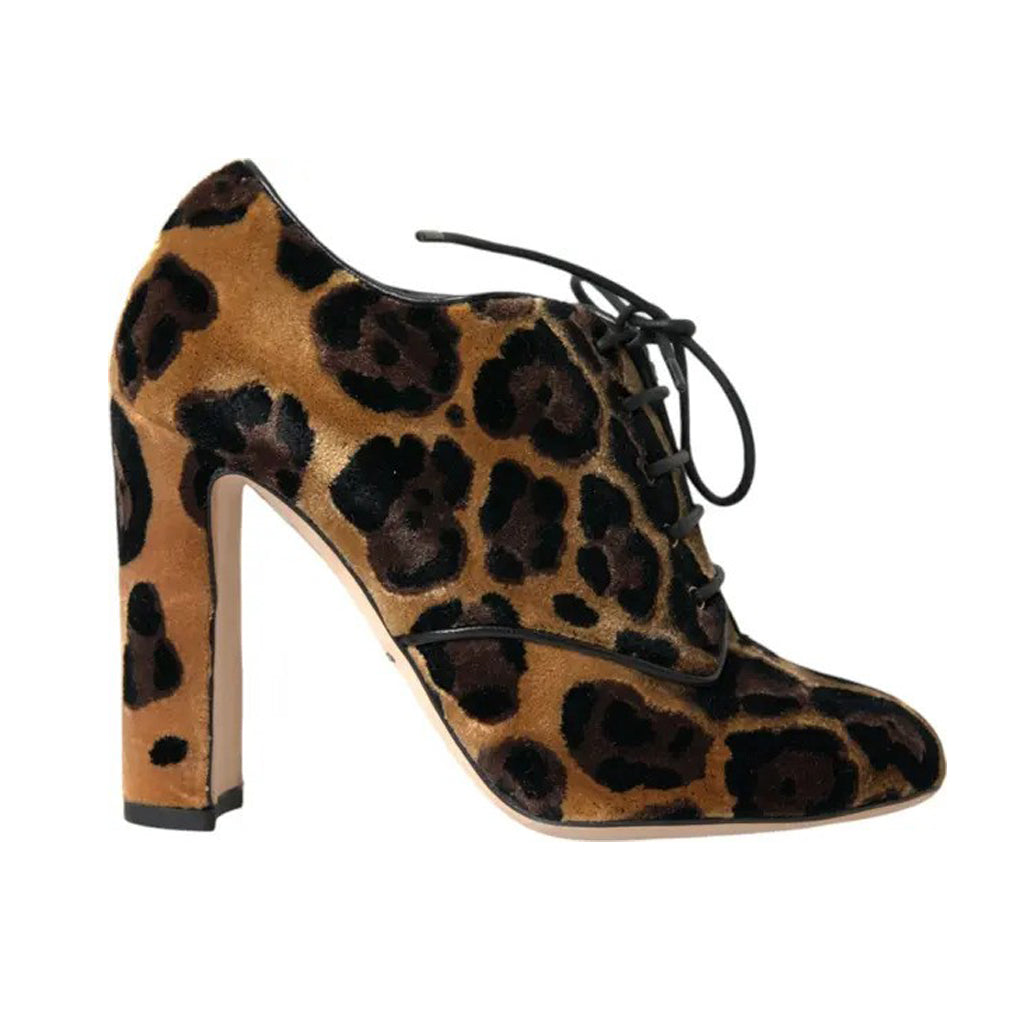 Dolce & Gabbana - Brown Leopard Hair Lace Up Booties Shoes