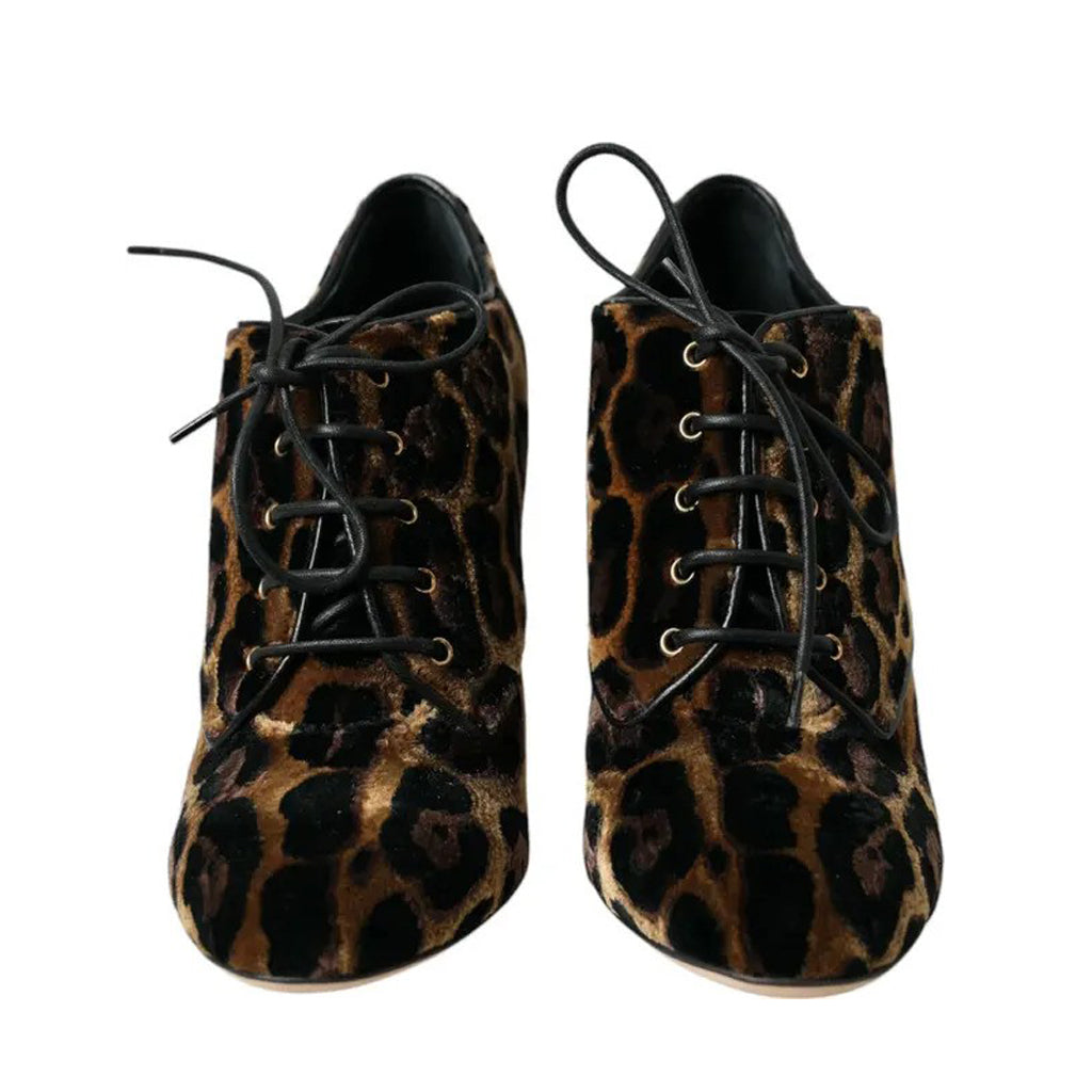 Dolce & Gabbana - Brown Leopard Hair Lace Up Booties Shoes