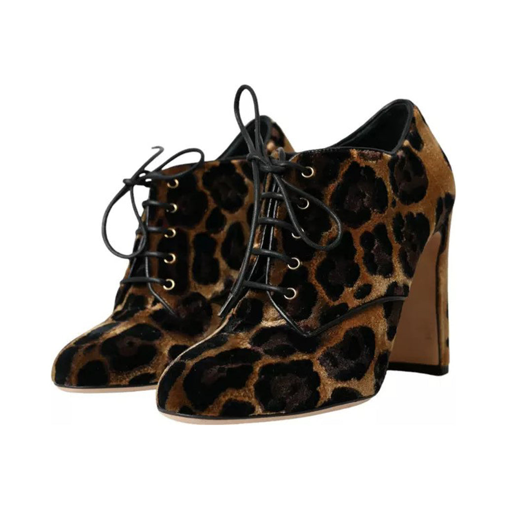 Dolce & Gabbana - Brown Leopard Hair Lace Up Booties Shoes