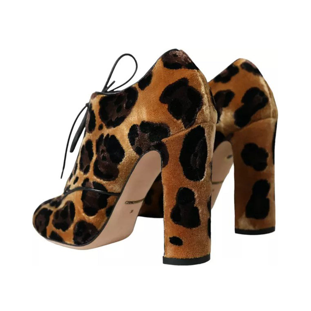 Dolce & Gabbana - Brown Leopard Hair Lace Up Booties Shoes