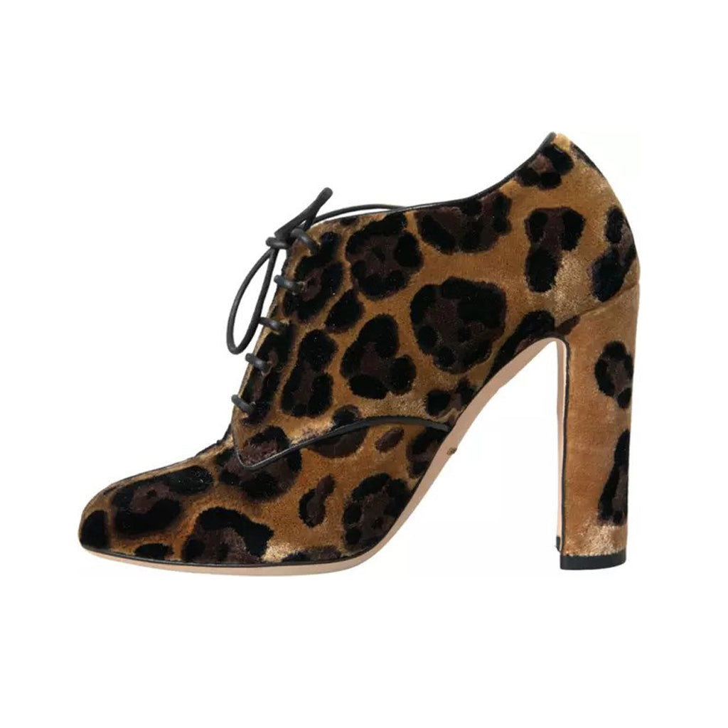 Dolce & Gabbana - Brown Leopard Hair Lace Up Booties Shoes