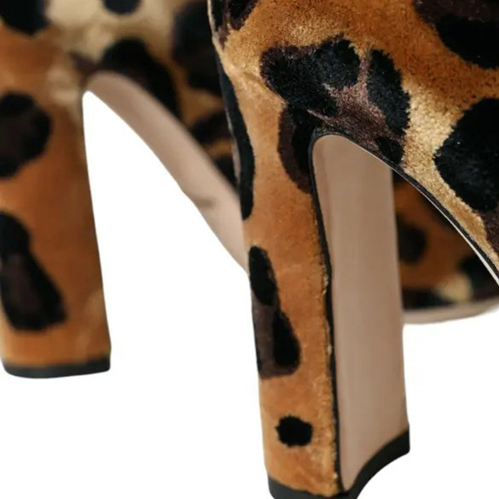 Dolce & Gabbana - Brown Leopard Hair Lace Up Booties Shoes