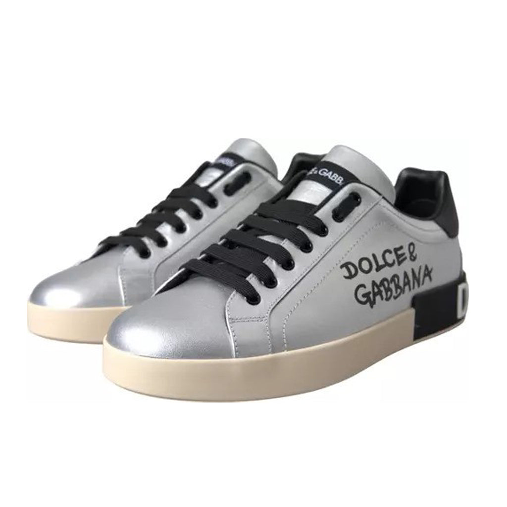 Dolce & Gabbana - Silver Portofino Calf Leather Sneakers Men Shoes