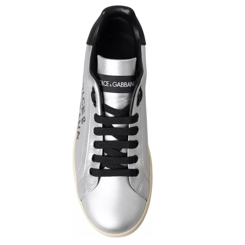 Dolce & Gabbana - Silver Portofino Calf Leather Sneakers Men Shoes