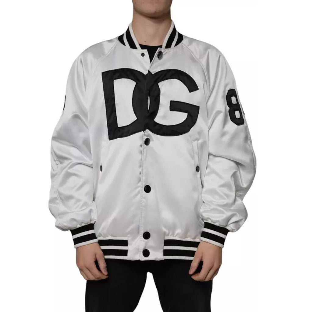 Dolce & Gabbana - White Polyester Logo Full Zip Bomber Jacket