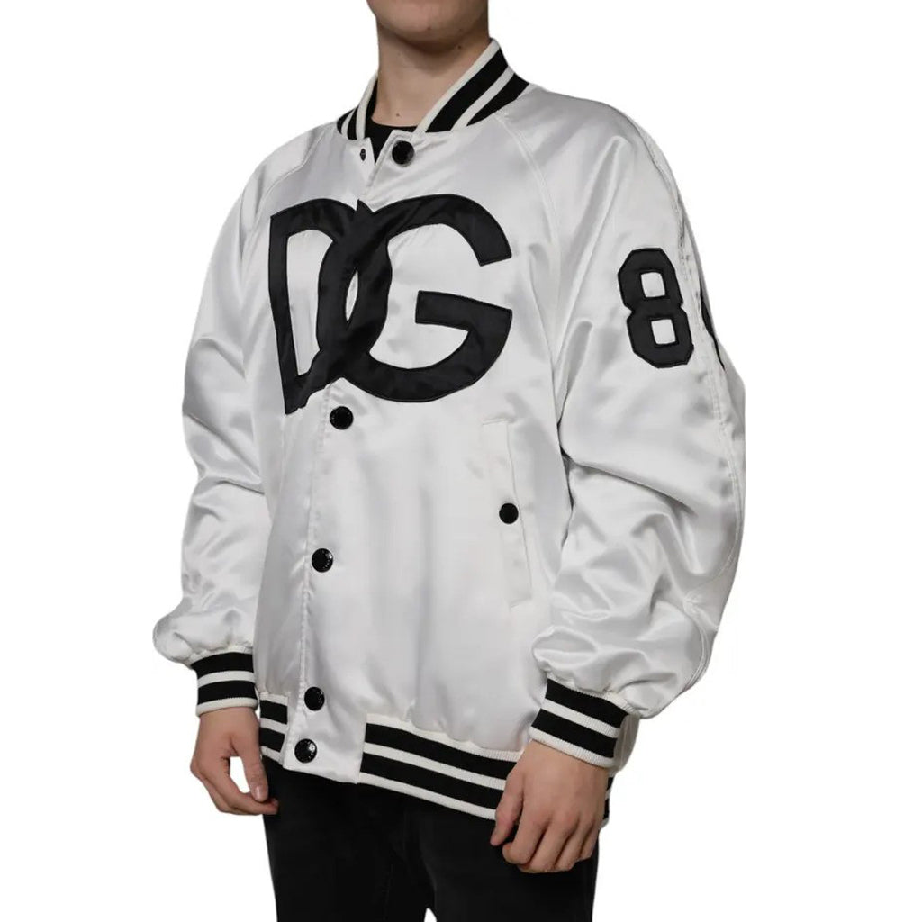 Dolce & Gabbana - White Polyester Logo Full Zip Bomber Jacket