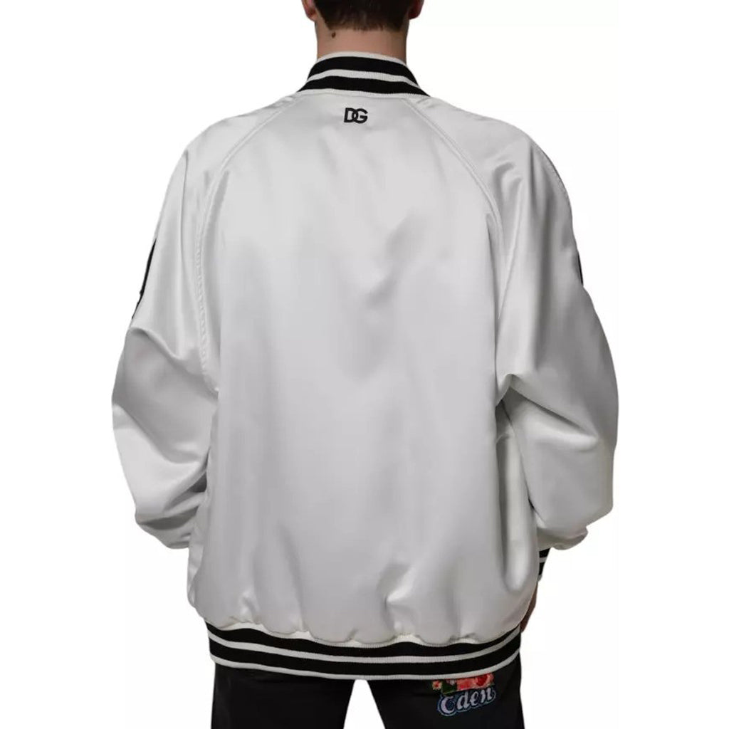 Dolce & Gabbana - White Polyester Logo Full Zip Bomber Jacket