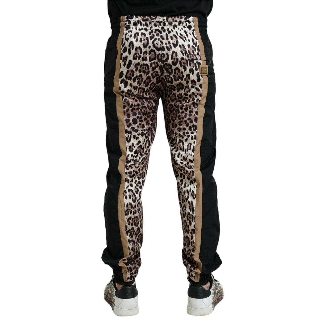 Dolce & Gabbana Brown Leopard Print Polyester Jogger Pants